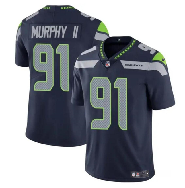 Men's Seattle Seahawks #91 Byron Murphy II Navy 2024 Draft Vapor Limited Stitched Football Jersey